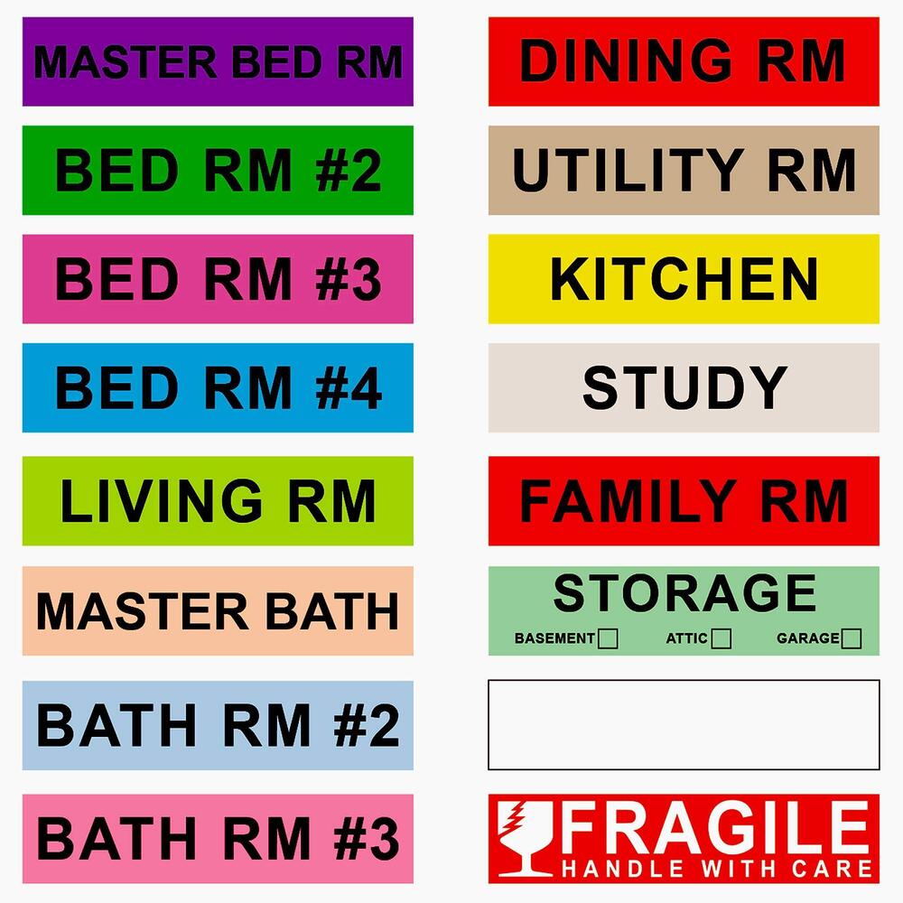 6138 960 Count Home Moving Labels,16 Rolls Different Color Coding Moving